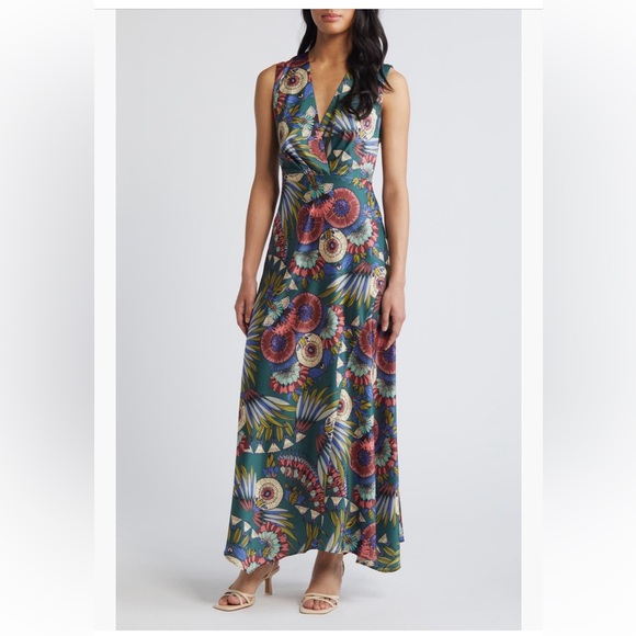 Sam Edelman Feather Floral Satin Maxi Dress - Picture 1 of 2